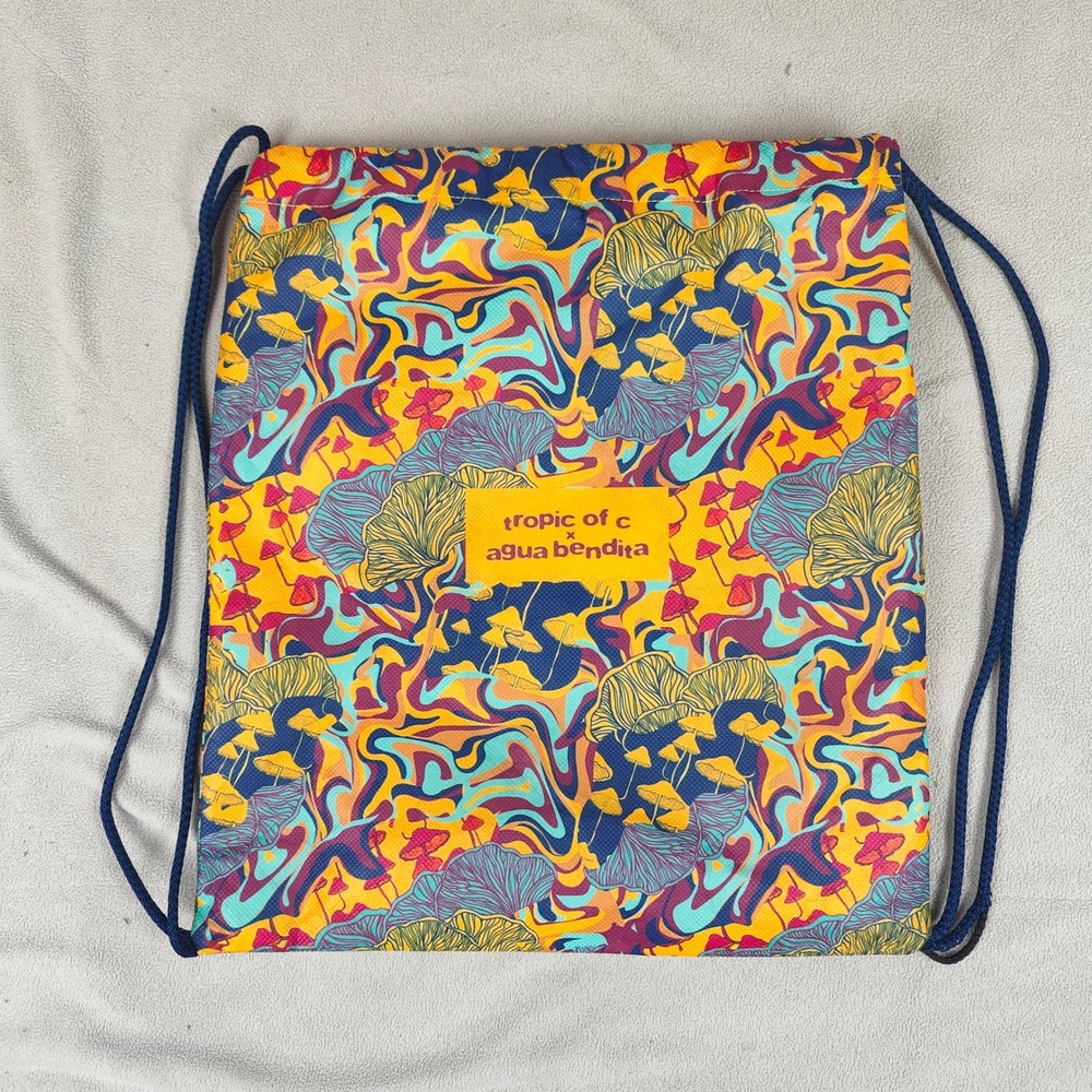 Agua Bendita x Tropic of C Tote Bag Psychedelic Mushroom Leaf Print Drawstring - Picture 2 of 7